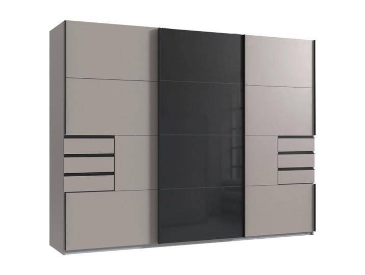 Carryhome SCHWEBETÜRENSCHRANK, Graphit, Schwarz, Sahara, 4 Fächer, 6 Schubladen, 270x208x64 cm, Made in Germany, Typenauswahl, Beimöbel erhältlich, von CARRYHOME