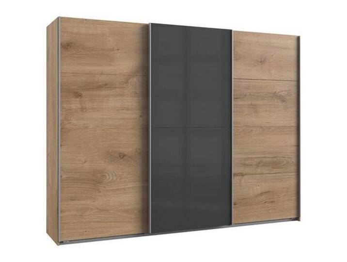 Carryhome SCHWEBETÜRENSCHRANK, Plankeneiche, Dunkelgrau, 3 Fächer, 270x210x65 cm, BQ - Bündnis für Qualität, Made in Germany, DIN EN ISO 9001, von CARRYHOME