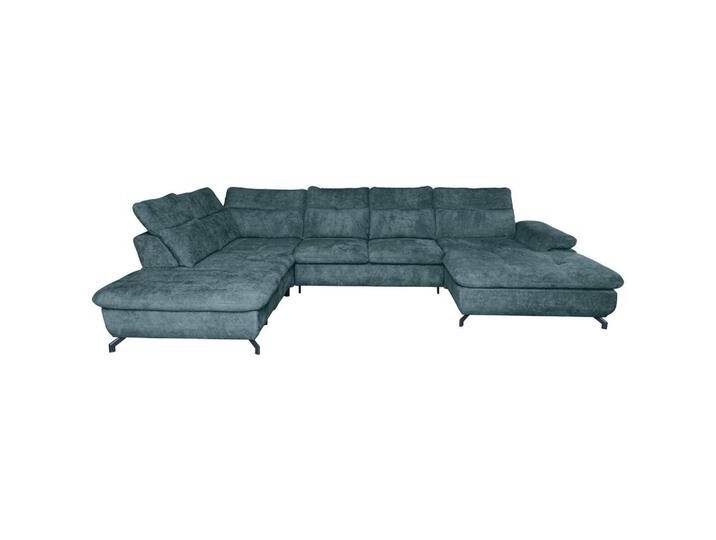 Carryhome WOHNLANDSCHAFT, Blau, 6-Sitzer, Ottomane rechts, U-Form, 357x253 cm, Liegefunktion, seitenverkehrt erhältlich, Schlafen auf Sitzhöhe, Rücken von CARRYHOME