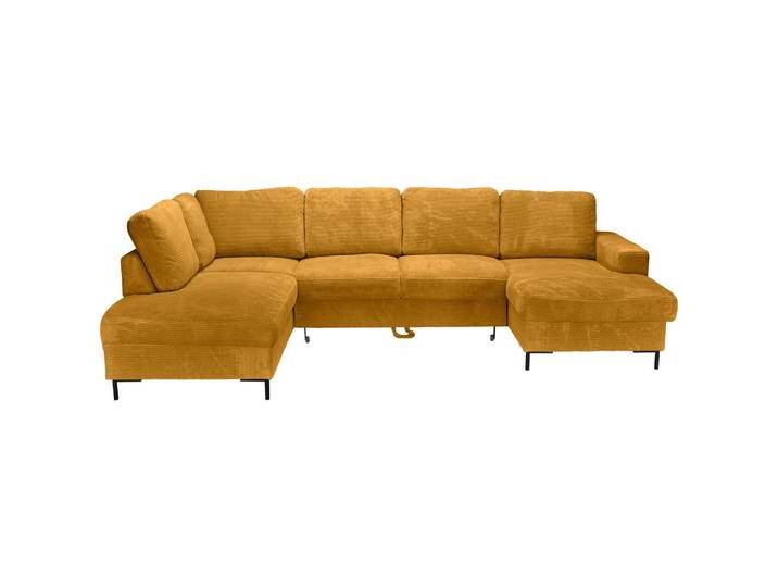 Carryhome WOHNLANDSCHAFT, Currygelb, 5-Sitzer, Füllung: Schaumstoffflocken, Ottomane rechts, U-Form, 303x197 cm, Liegefunktion, seitenverkehrt von CARRYHOME