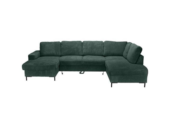Carryhome WOHNLANDSCHAFT, Dunkelgrün, 5-Sitzer, Füllung: Schaumstoffflocken, Ottomane links, U-Form, 303x197 cm, Liegefunktion, seitenverkehrt von CARRYHOME