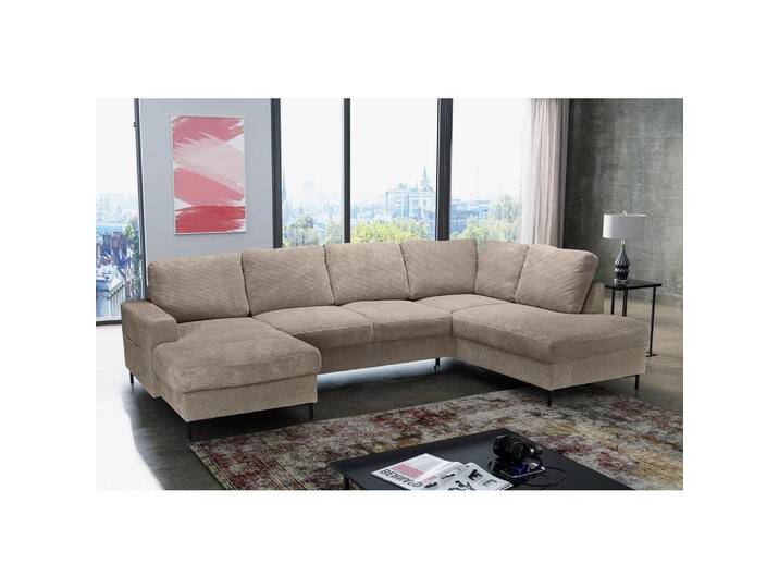 Carryhome WOHNLANDSCHAFT, Taupe, 5-Sitzer, Füllung: Schaumstoffflocken, Ottomane links, U-Form, 303x197 cm, Liegefunktion, seitenverkehrt erhältlich, von CARRYHOME