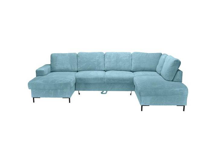Carryhome WOHNLANDSCHAFT, Türkis, 5-Sitzer, Füllung: Schaumstoffflocken, Ottomane links, U-Form, 303x197 cm, Liegefunktion, seitenverkehrt erhältlich, von CARRYHOME