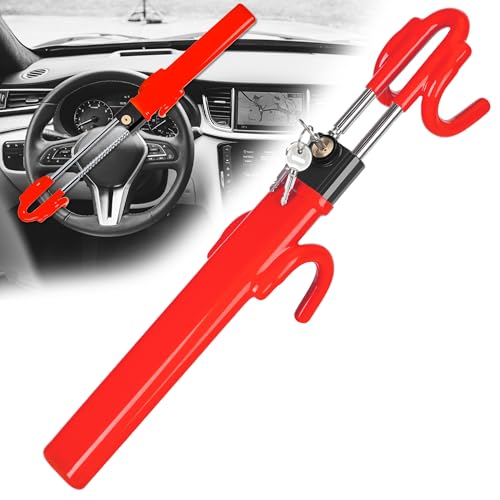 CARTMAN Schwerlast-Lenkradschloss Rot Anti-Theft Car Device Security Car Lock Great Deterrent Adjustable Antitheft Locking Devices für LKW and SUVs mit 3 Schlüsseln von CARTMAN