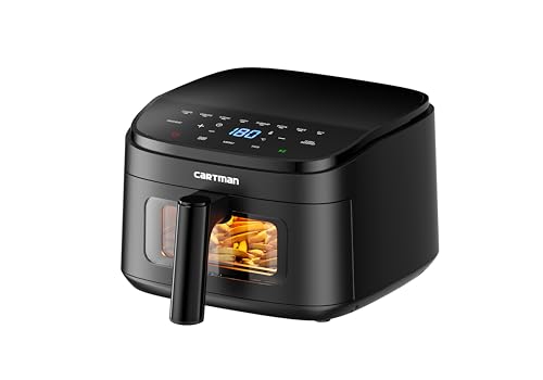 Cartman Kompakte & Große 3.7L Heißluftfritteuse, Extrem flach (nur 17 cm hoch), mit Sichtfenster, bis zu 230℃, Touchscreen-Steuerung mit 7 voreingestellten Programmen, Schwarz. von CARTMAN