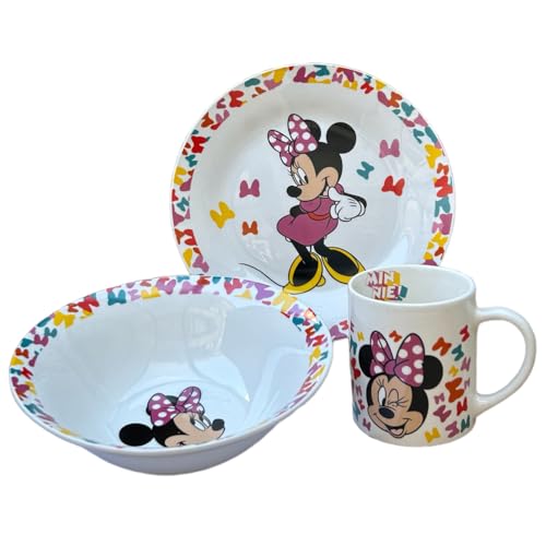 3-teiliges Set aus Keramik Minnie Disney Tasse Schüssel Teller Geschirr für Kinder in Verpackung von CARTOON