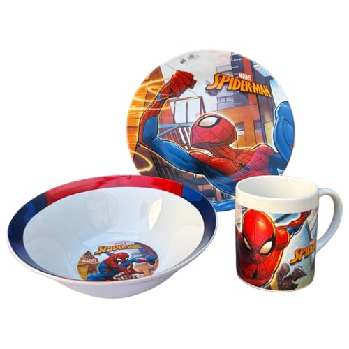 3-teiliges Set aus Keramik Spiderman Marvel Tasse Schüssel Teller Geschirr für Kinder im Karton von CARTOON