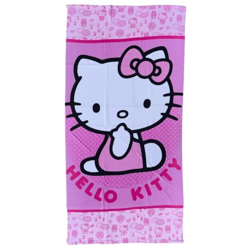 CARTOON Hello Kitty Strandtuch aus Polyester-Mikrofaser für Kinder, 245 g/m², Größe 70 x 140 cm von CARTOON