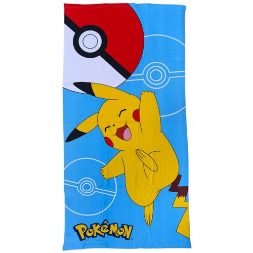 CARTOON Pikachu Strandtuch aus Polyester-Mikrofaser für Kinder, 245 g/m², Größe 70 x 140 cm von CARTOON