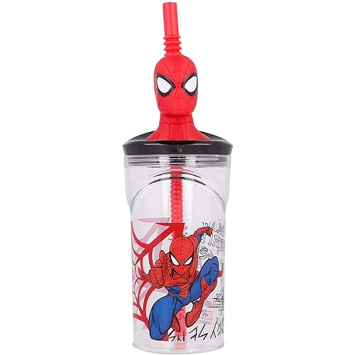 CARTOON Spiderman Marvel 3D-Trinkbecher mit Trinkhalm, wiederverwendbar, BPA-frei, 360 ml von CARTOON