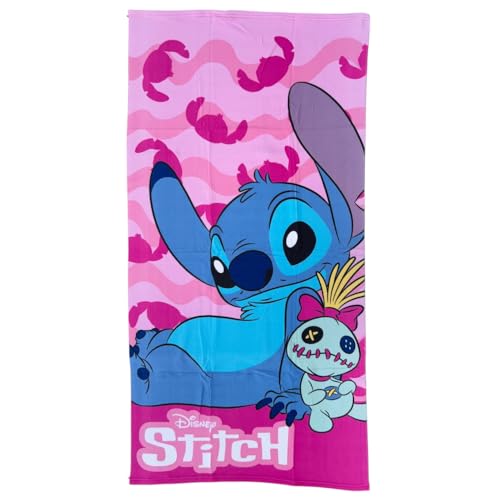 CARTOON Strandtuch Scrump und Stitch rosa Disney Mikrofaser Polyester für Kinder 245gsm Größe 70x140cm Strand Pool von CARTOON