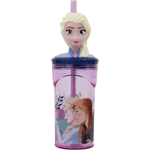 CARTOON Trinkbecher mit Strohhalm mit 3D-Figur aus Kunststoff, wiederverwendbar, BPA-frei, Fassungsvermögen 360 ml (Frozen (1)) von CARTOON