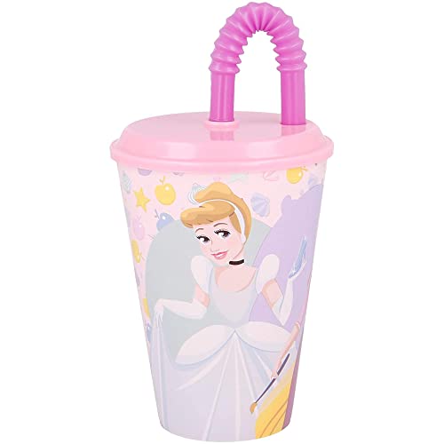 Glas mit Strohhalm, Prinzessin, Disney, Kinderbecher, halbstarr, wiederverwendbarer Kunststoff, BPA-frei, Fassungsvermögen 430 ml von CARTOON