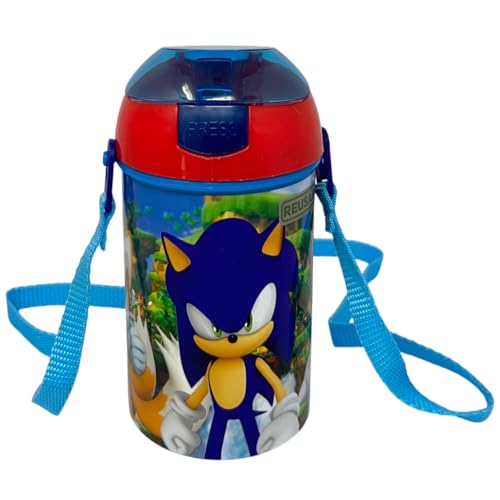 Pop-up Trinkflasche Sonic Wiederverwendbare Plastikflasche mit Schultergurt BPA Free Kapazität 450ml von CARTOON