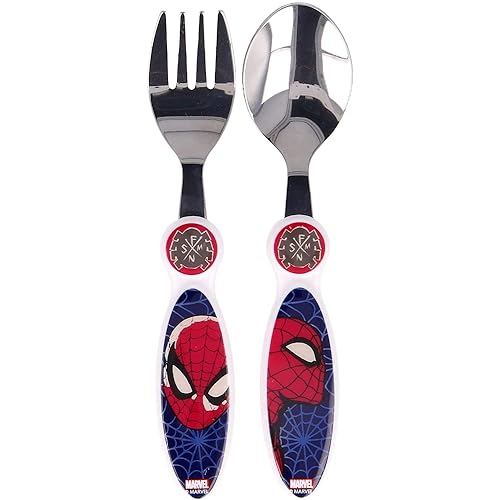 Spiderman Marvel 2-teiliges Besteckset aus ungiftigem Edelstahl, Löffel und Gabel für Kinder von CARTOON