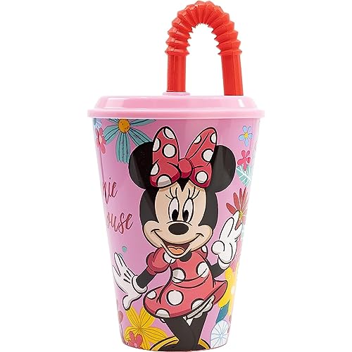 Trinkbecher mit Strohhalm für Kinder, Disney, Trinkbecher, wiederverwendbar, halbstarr, BPA-frei, 430 ml von CARTOON