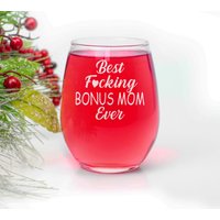 Lustiges Bonus Mom Geschenk - Graviertes Stielloses Weinglas Für Stiefmutter Von Sohn, Tochter, Kind Kinder Cooles Muttertagsgeschenk von CARVELITA
