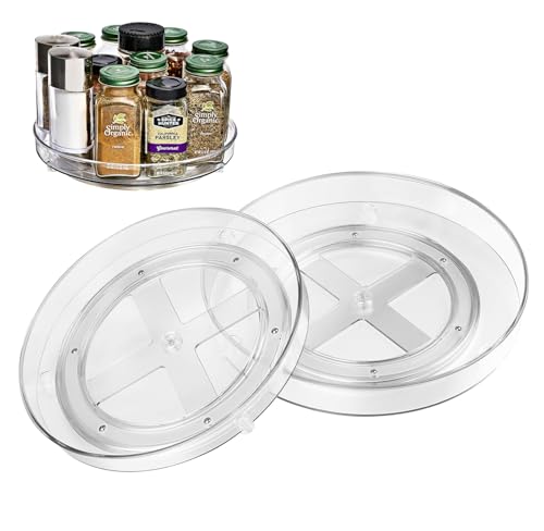 Drehteller Küchen Organizer 2 Stück, 360° Drehbarer Kühlschrank Organizer Lazy Susan Drehteller Gewürzregal für Küche Speisekammer Schrank Dresser (23+27cm) von CARZONJX