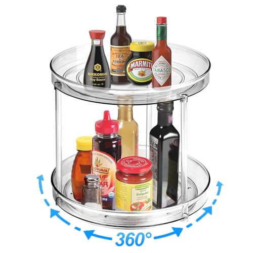 CARZONJX Drehteller Kühlschrank Organizer Doppellagig, 360° Drehbarer Gewürzregal Küchen Organizer Küche Drehteller Lazy Susan Drehteller für Küche Speisekammer Schrank Dresser (23+23cm) von CARZONJX