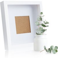 Casa Chic - Classic by Quadratischer Box-Bilderrahmen aus Echtholz - Weiß - 23x23 cm und 4,5 cm tief - Sicherheitsglas - mit 10x10 cm Passepartout von CASA CHIC