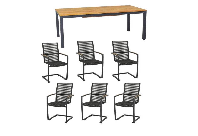 CASA DOMA Garten-Essgruppe Mineo/Varano, (Gartenmöbel-Set, 7-tlg., Ausziehtisch mit 6 Gartenstühlen), Edelstahl anthrazit, Teak, Rope von CASA DOMA