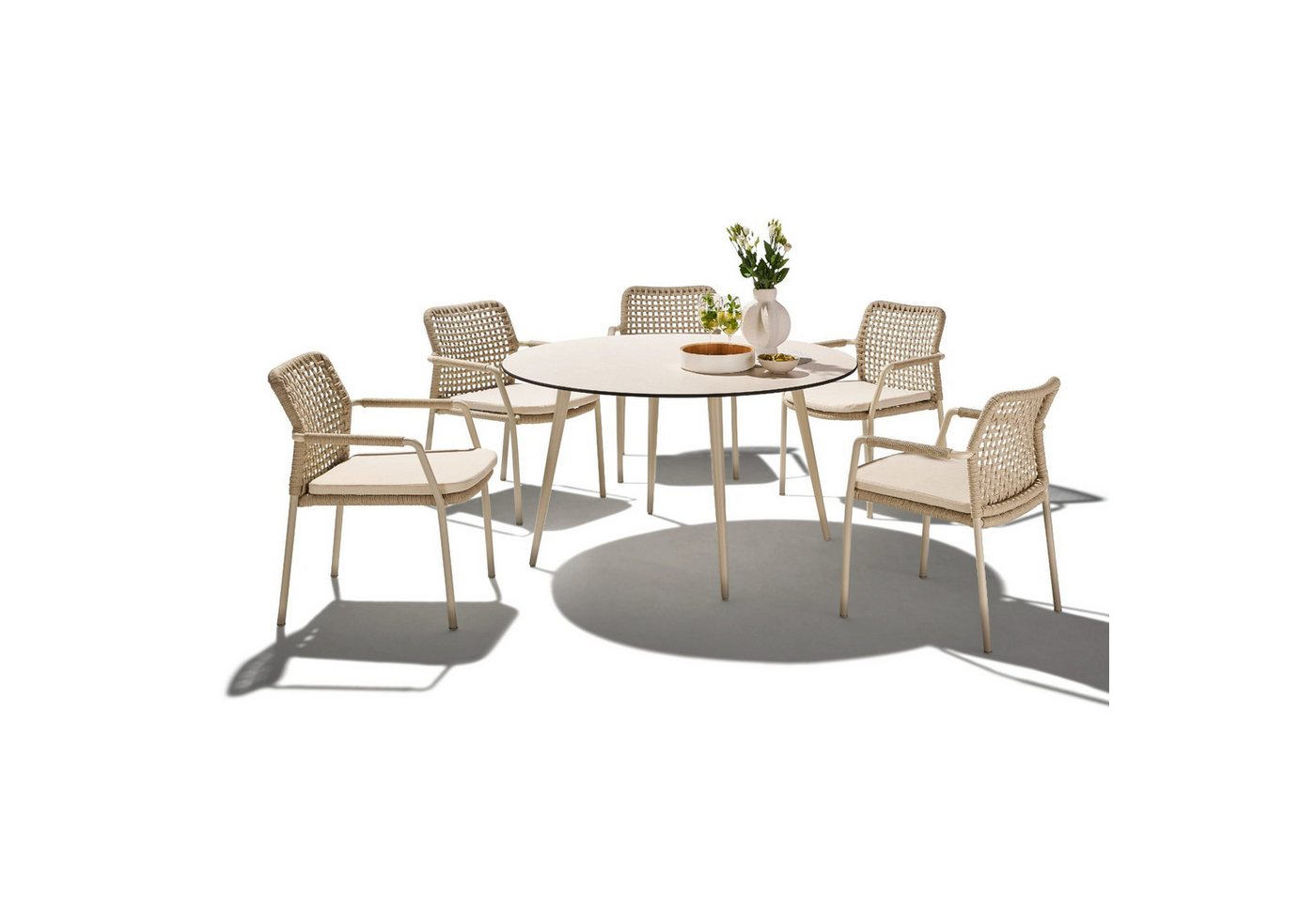 CASA DOMA Garten-Essgruppe Napola/Fasano, (Outdoor-Set, 6-tlg., Rope fossil, Alu cream, robust & stabil), Alu & Rope, inkl. Auflagen, Tisch & Stühle von CASA DOMA