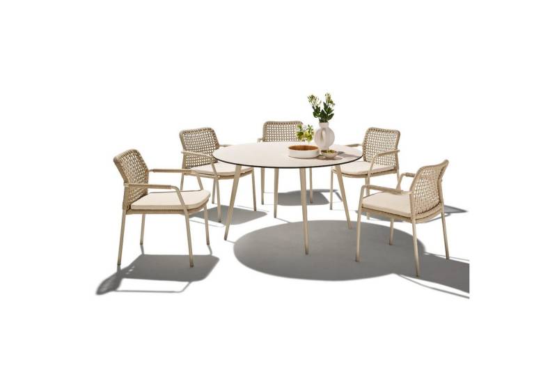 CASA DOMA Garten-Essgruppe Napola/Fasano, (Outdoor-Set, 6-tlg., Rope fossil, Alu cream, robust & stabil), Alu & Rope, inkl. Auflagen, Tisch & Stühle von CASA DOMA