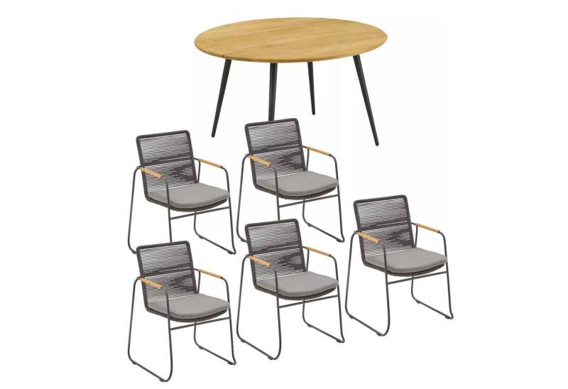 CASA DOMA Garten-Essgruppe Napola/Solano, (Gartenmöbel-Set, 6-tlg., witterungsbeständig, robust und langlebig, Bespannung Rope), Gestelle von Tisch und Stühlen in anthrazit, Armlehnen Teakholz von CASA DOMA