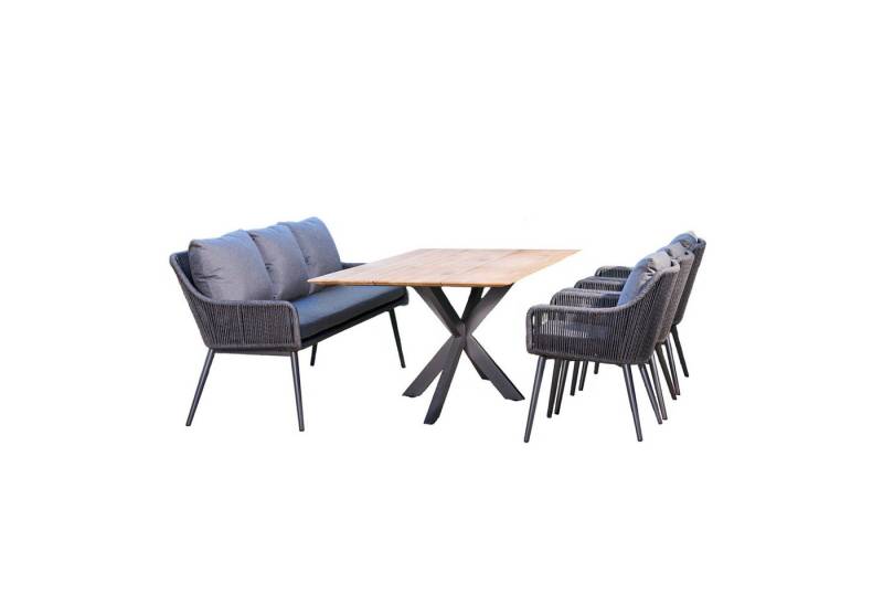 CASA DOMA Garten-Essgruppe Ribera/Alcamo, (Gartenmöbel-Set, 5-tlg., Gartentisch mit Diningbank und 3 Diningsesseln), Edelstahl anthrazit, Rope, Teakholz von CASA DOMA