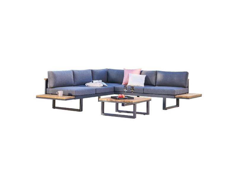 CASA DOMA Gartenlounge-Set Aragona, (Loungeset für 4 Personen, 3-tlg., Eckloungeset mit Loungetisch), Kufengestell, Aluminium anthrazit, Outdoorstoff Tuvatextil®, Teak von CASA DOMA