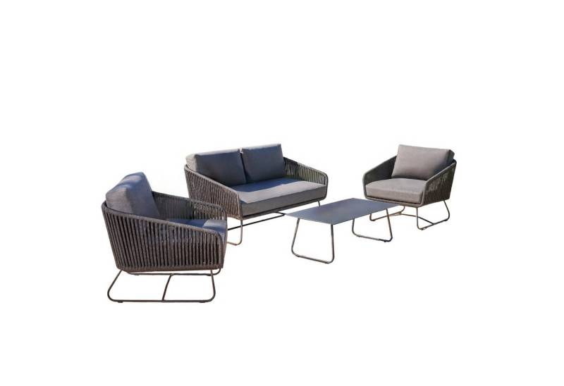 CASA DOMA Gartenlounge-Set Ribera/Arista, (Lounge-Set für 4 Pers., 4-tlg., Sofa, 2 Sessel, Tisch), wetterfester Outdoor-Stoff, Rope anthrazit, Kufengestell von CASA DOMA