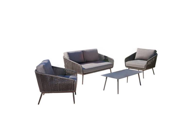 CASA DOMA Gartenlounge-Set Ribera/Arista, (Lounge-Set für 4 Pers., 4-tlg., Sofa, 2 Sessel, Tisch), wetterfester Stoff, Rope anthrazit, Rundrohr-Beine von CASA DOMA
