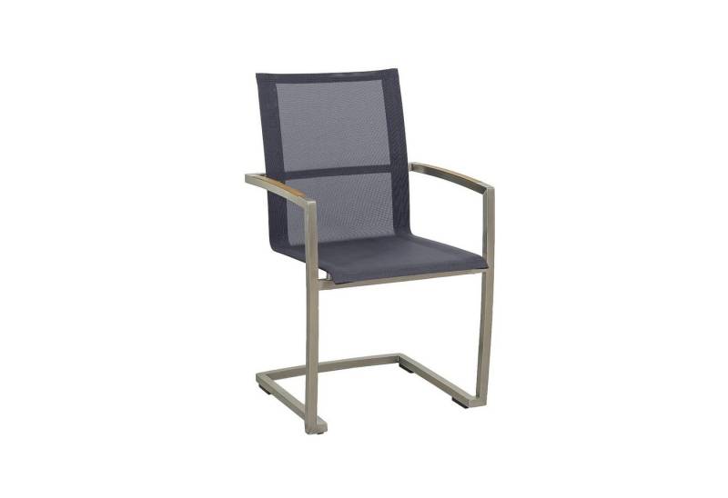 CASA DOMA Gartenstuhl Mineo (Stapelstuhl, Gestell Edelstahl, Sunproof® Sitzfläche, Armlehnen Teakholz), Freischwinger, Edelstahl, Textilgewebe Sunproof® Sling, Teak von CASA DOMA