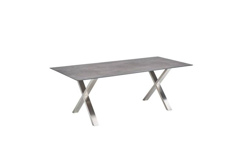 CASA DOMA Gartentisch Falerna (Tischplatte HPL, schlag- und kratzfest, Tischplatte mit Schweizer Kante), X-Gestell, Edelstahl 304, Größe 210x100 cm von CASA DOMA