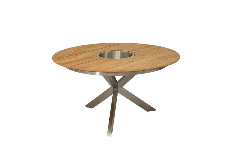CASA DOMA Gartentisch Rosano, Gartentisch, Edelstahl gebürstet, Ø 138 cm, Teak-Planken von CASA DOMA