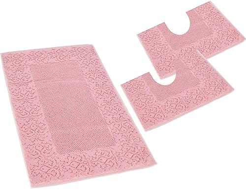 Casatessile Barocco Set 3 STK Bad Teppiche 3-teiliges Badteppich-Set aus Baumwolle, Badteppich-Set - ROSA von Casatessile