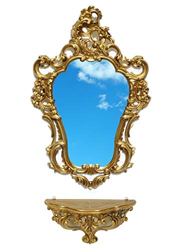 Ideacasa Konsole plus goldener Spiegel im Stil Luigi XVI, falsches Vintage, Einrichtung für den Eingang von CASA