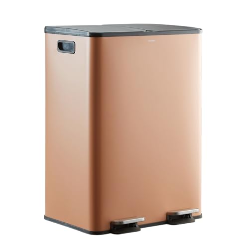 CASABEL Mülleimer Küche Mülltrennung 60L – 2x30L Doppelkammer mit Pedal, Edelstahl Terrakotta, Abfalleimer Küche 2 Fächer, Doppelmülleimer, Geruchsdicht, Herausnehmbare Inneneimer von CASABEL