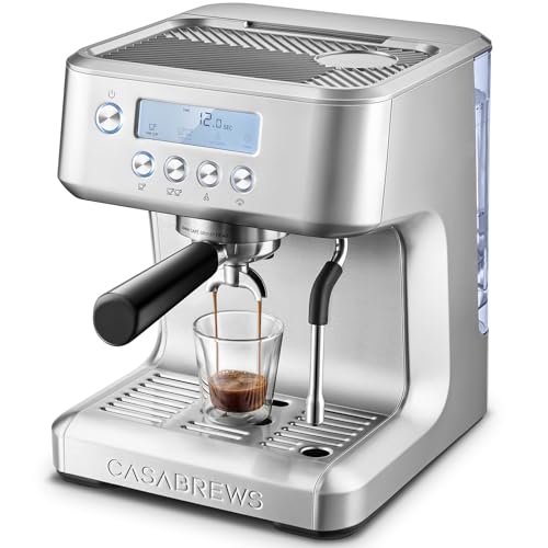 CASABREWS Siebträgermaschine mit LCD Anzeige, Espresso Siebträgermaschine 20 Bar mit Einstellbarer Extraktionstemperatur und Milchaufschäumer, Barista Kaffeemaschine Edelstahl, 2.2 l Wassertank von CASABREWS