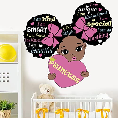 Wandtattoo, Motiv "Black Girl Magic", inspirierend, mit Zitat "I'm kind Princess", rosa Motivationsspruch für Babys, Kleinkinder, Kinderzimmer, Spielzimmer, Schlafzimmer, Wohnzimmer von CASADECOR