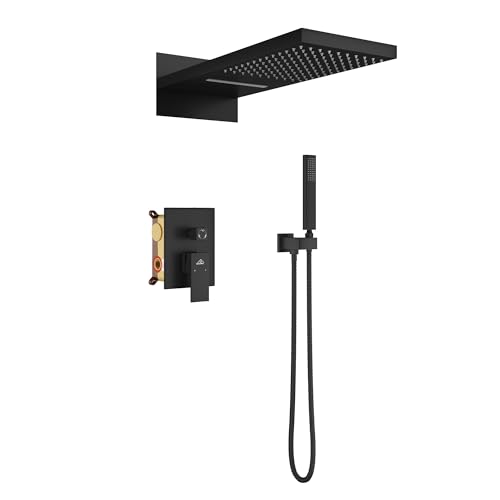 CASAINC 55,9 cm große Abdeckung Wasserfall & Regenduschkopf mit Handbrause Wandmontage Duschsystem Mattschwarz von CASAINC