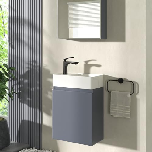 CASAMO Gäste WC Waschbecken mit Unterschrank Premium Waschtisch Set Badmöbel (für Linke Hand, Anthrazit) von CASAMO