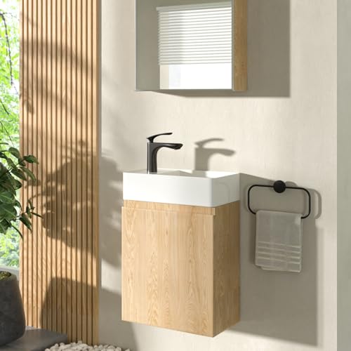 CASAMO Gäste WC Waschbecken mit Unterschrank Premium Waschtisch Set Badmöbel (für Linke Hand, Eiche) von CASAMO