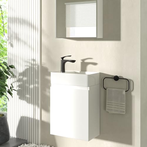 CASAMO Gäste WC Waschbecken mit Unterschrank Premium Waschtisch Set Badmöbel (für Linke Hand, Weiß) von CASAMO