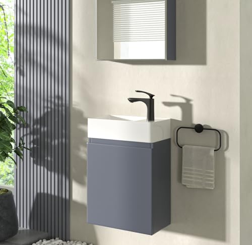 CASAMO Gäste WC Waschbecken mit Unterschrank Premium Waschtisch Set Badmöbel (für rechte Hand, Anthrazit) von CASAMO