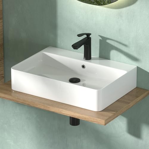 CASAMO Waschbecken 60 cm breit, Hängewaschbecken im Bogen-Design, Hochglanz Weiß, Kratzfest, leicht zu reinigen - flexibel installierbarer Waschtisch für Bad & Gäste-WC (60 x 42 x 13 cm) von CASAMO