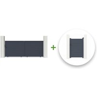 Pack Schiebetor 3,5 m EIGER 350 x 140 cm + Tor EIGER 100P140 cm Grau von CASANOOV