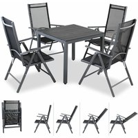 CASARIA® Gartenmöbel Set 4 Stühle mit WPC Tisch 80x80cm Aluminium Sicherheitsglas Wetterfest Klappbar Modern Terrasse Balkon Möbel Sitzgruppe von Casaria