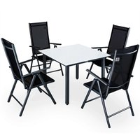 Gartenmöbel Set 4 Stühle mit Tisch 90x90cm Aluminium Sicherheitsglas Wetterfest Klappbar Modern Terrasse Balkon Möbel Sitzgruppe Garnitur Bern von Casaria