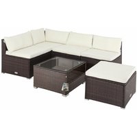 Gartenmöbel Set Polyrattan 5 Personen Wetterfest Tisch 5mm Sicherheitsglas Lounge Outdoor Terrasse Eck Sofa Sitzauflagen braun/creme - Casaria von Casaria